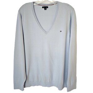 🔷 Tommy Hilfiger V-Neck Sweater – Women’s XXL – Light Blue